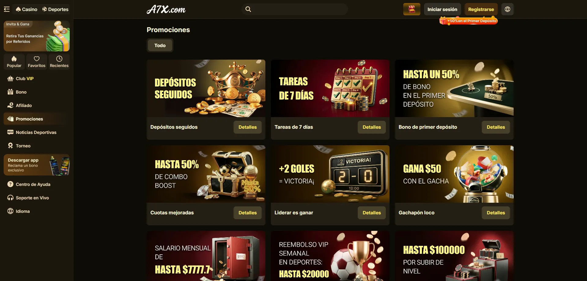 Bonos de bienvenida y promociones especiales en A7X Casino MX