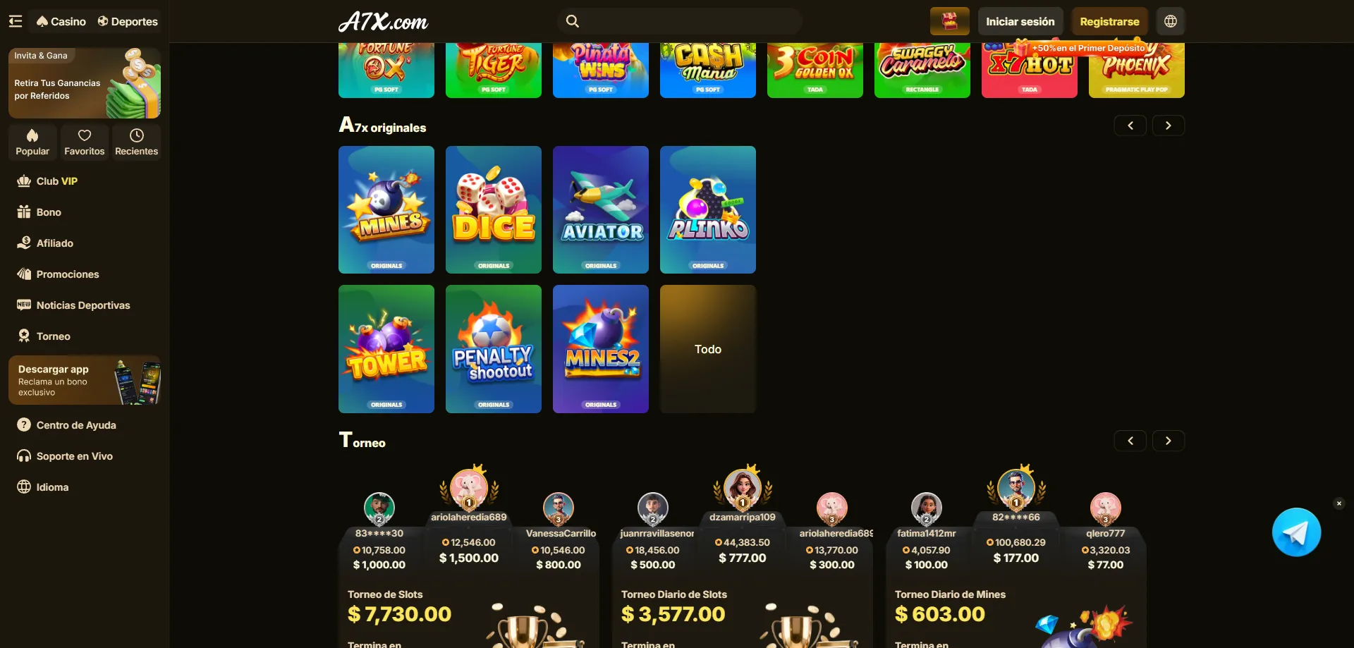 Catálogo de slots y juegos de casino en A7X Casino México