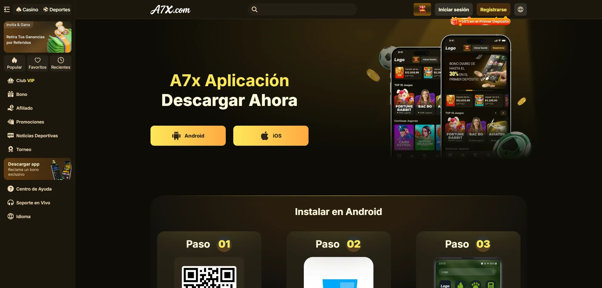 Aplicación móvil de A7X Casino para jugar slots desde el teléfono