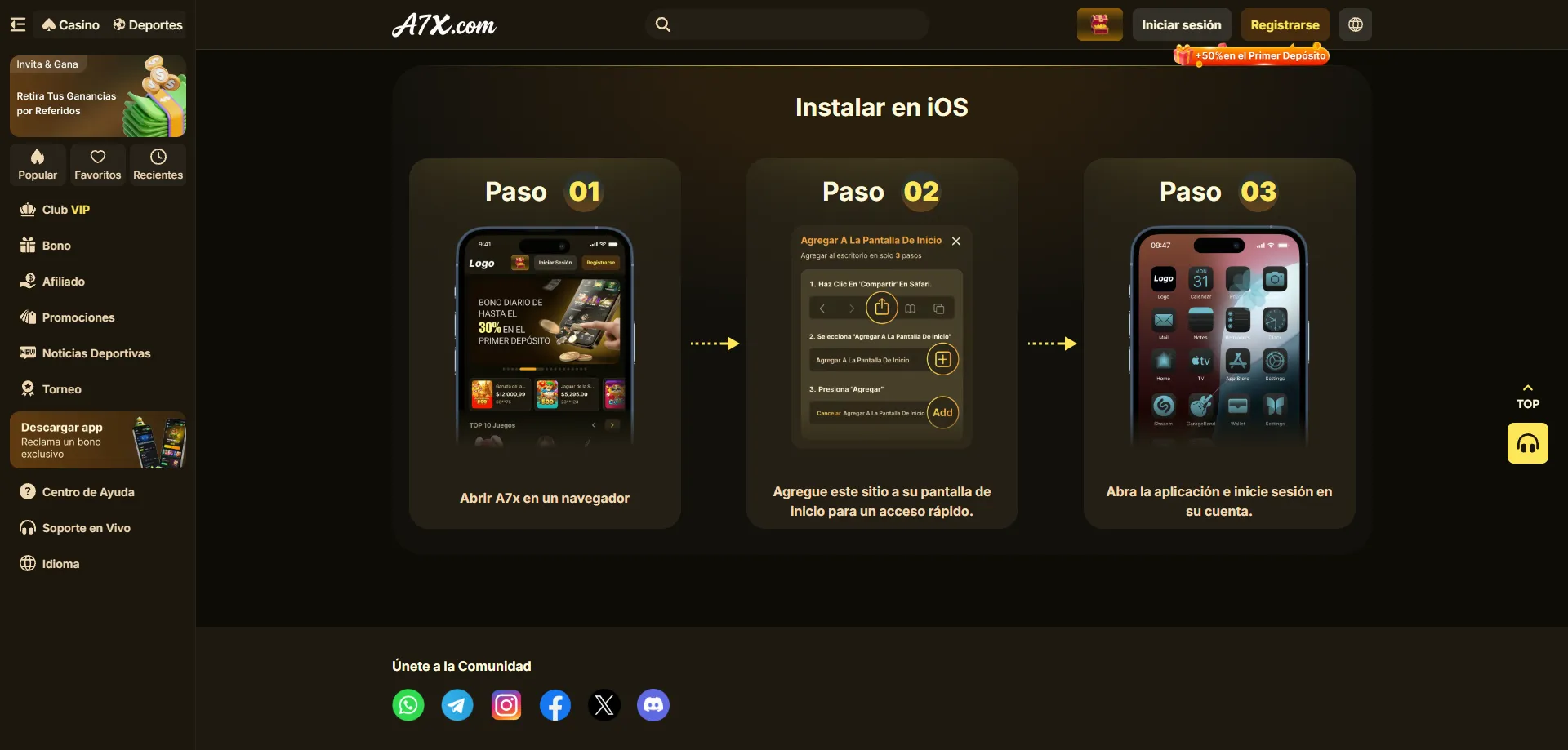 Aplicación móvil de A7X Casino para Android — descarga directa