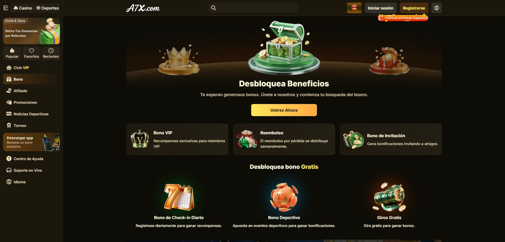 Bono de bienvenida móvil en A7X Casino para nuevos jugadores